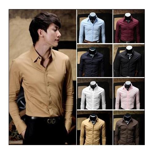 [39442]Korean Slim Fit Long-Sleeved Men's Shirt