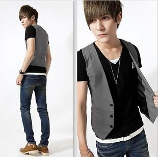 [5216]Korean Slim Fit Men Fashion Sleeveless Vest Waistcoat