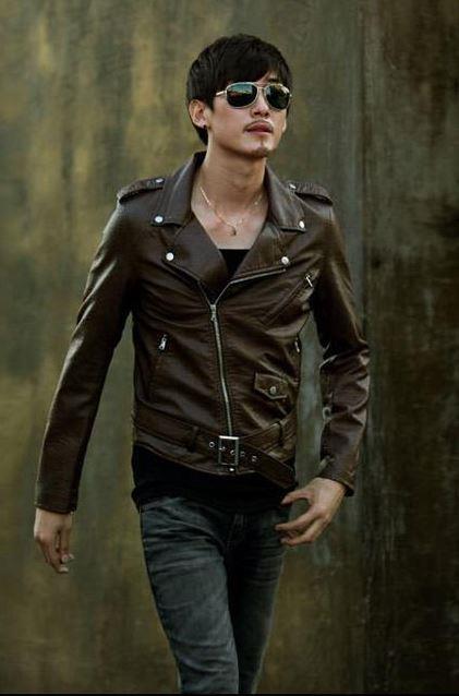 [5341]Korean Slim Fit Motorcycle Zipper PU Leather Coat Jackets