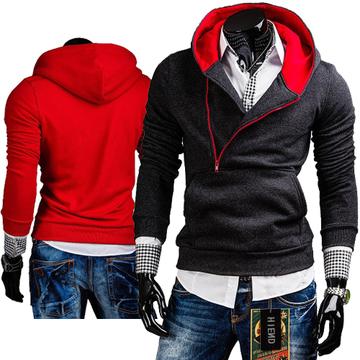 [5542]Men Slim Fit Stitching Color Sports Hooded Sweater Jacket