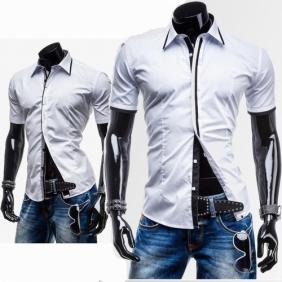 [5581]Fashion Placket Design Casual Men's Short-Sleeved Slim Fit Shirt