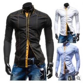 [5593]Korean Slim Fit Features Men's Long-Sleeved Shirt