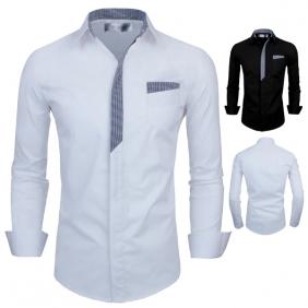 [5636]Grid Crash of Color Placket Design Casual Men Long Sleeved Shirt