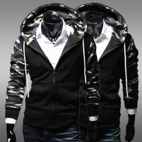 [5707]Men's Short Camouflage Collar Slim Fit Sweater Jacket