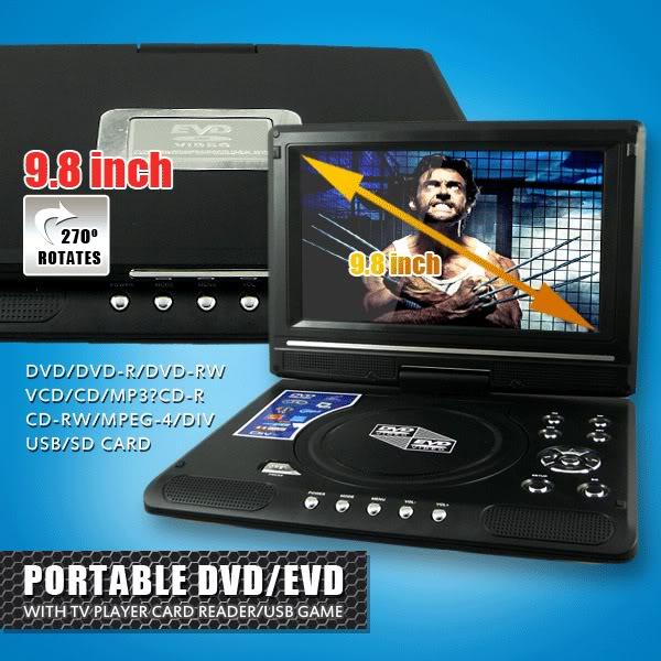 9.8' LCD 270 degree swivel Portable DVD Player +600 Game TV USB MP4 9.8' LCD 270 degree swivel Portable DVD Player +600 Game TV USB MP4
