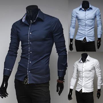 [90107]Slim Fit Luxury Trim Colorful Buckle Men's Long-sleeved Shirt