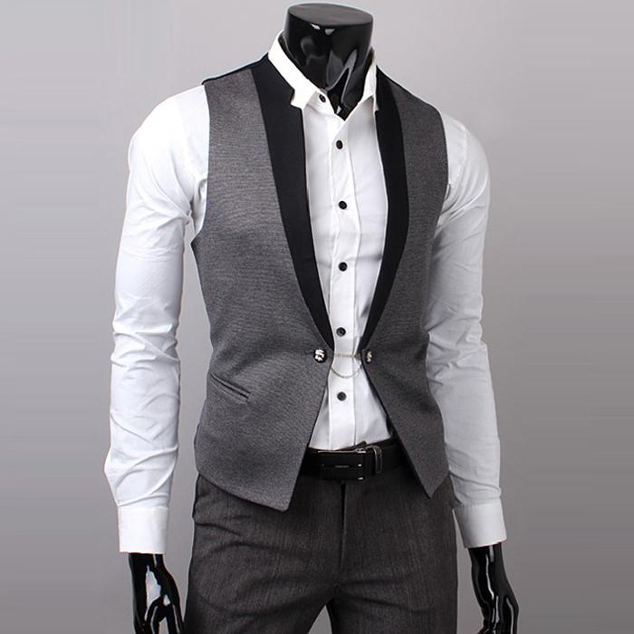 [9108]Crash of Color Waistcoat Chain Decoration Slim Fit Vest