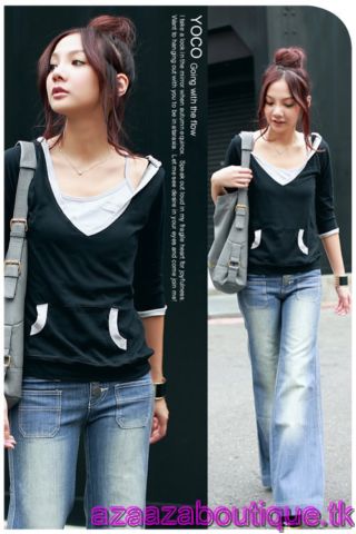 ♥Aza Aza♥ |FreePostage| Smart Hood Blouse- Black