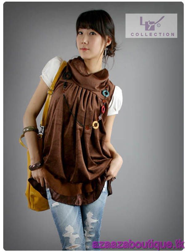 ♥Aza Aza♥ |FreePostage| Trendy Sleeveless Blouse- Coffee