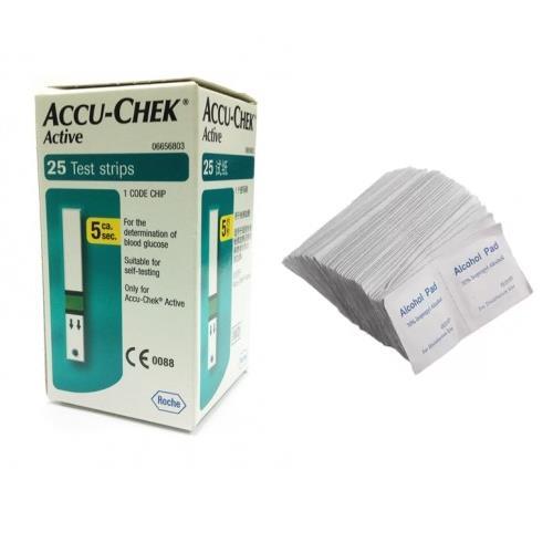 ACCU-CHEK ACTIVE BLOOD GLUCOSE STRIPS 25s X 2  + ALCOHOL SWABS 200s
