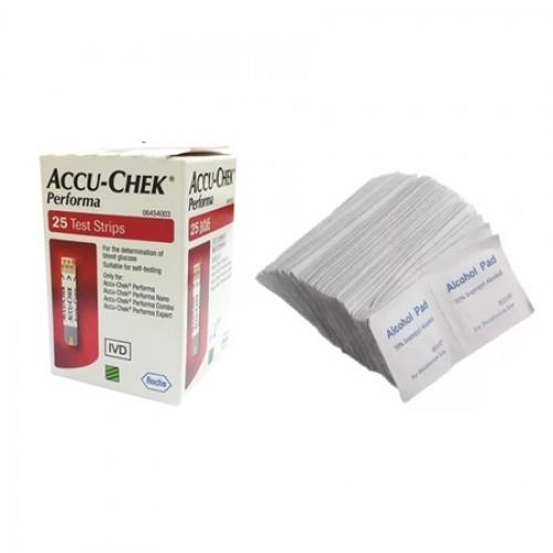 ACCU-CHEK PERFORMA BLOOD GLUCOSE STRIPS 25s + ALCOHOL SWABS 100s