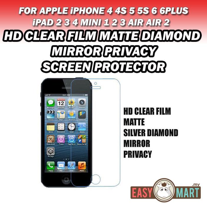Apple iPhone iPad Clear Matte Diamond Mirror Privacy Screen Protector
