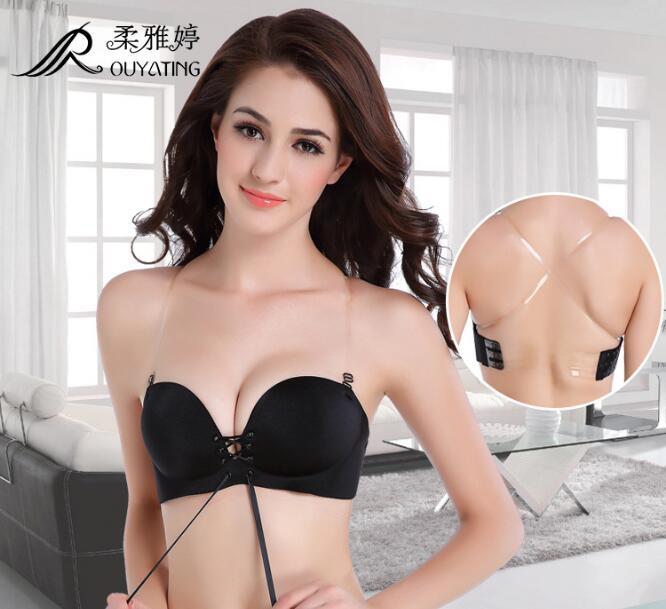 BR2 No Rim Seamless Adjustable String/Exchangable Straps Push Up Bra BR2 No Rim Seamless Adjustable String/Exchangable Straps Push Up Bra