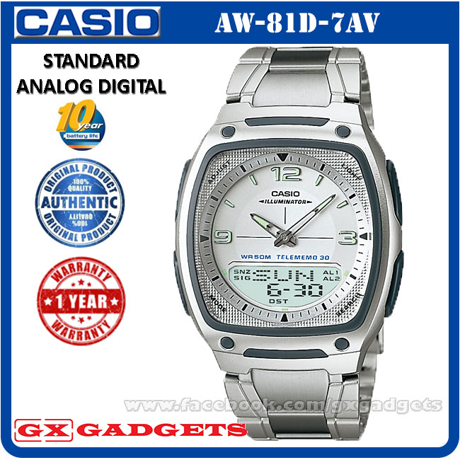 CASIO AW-81D-7AV STANDARD ANALOG DIGITAL WATCH 10 YEAR BATTERY WR50M | eBay