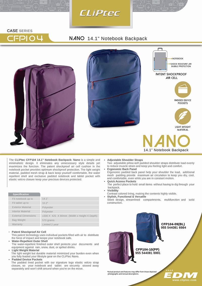CLIPTEC NANO 14.1' Notebook Backpack Laptop Bag CFP104 CLIPTEC NANO 14.1' Notebook Backpack Laptop Bag CFP104