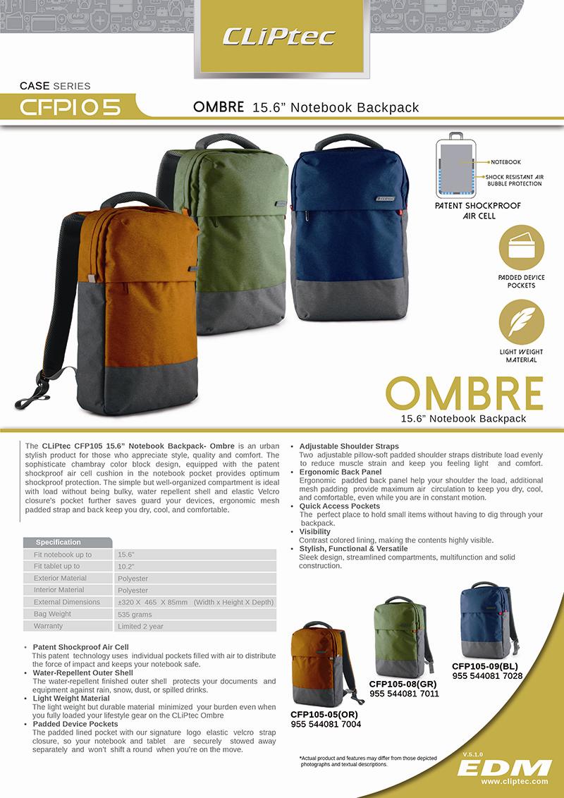 CLIPTEC OMBRE 15.6' Notebook Backpack Laptop Bag CFP105 CLIPTEC OMBRE 15.6' Notebook Backpack Laptop Bag CFP105