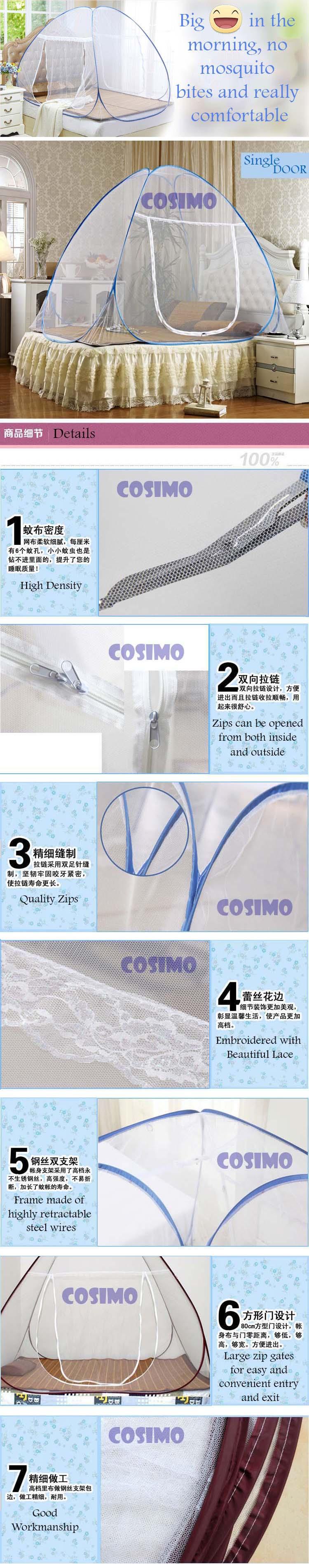 Cosimo Foldable Self Standing Mosquito Net with Carry Bag, Kelambu