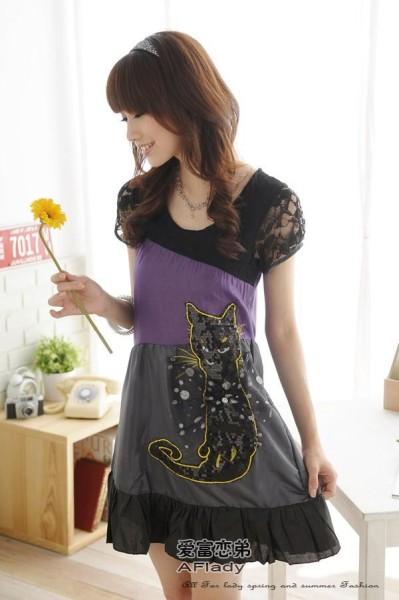 D0038 - Korean Cutie Kitty Dress – Purple
