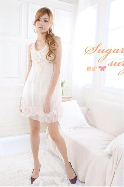 D0049 B Silk and Chiffon Sleeveless Dress - Off White