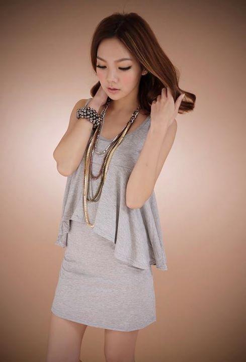 D0108 - Korean Sexy Ruffled Sleeveless Dress ( Grey )