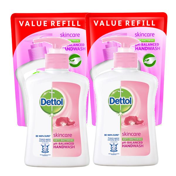Dettol Skincare Hand Soap 4X250ml + Refill 4X 225ml