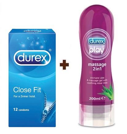 Durex Close Fit 12s Condom + Durex Play Massage 2 in 1 Gel