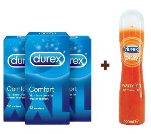 Durex Comfort XL 12s Condom + Durex Warming Lubricant 100ml