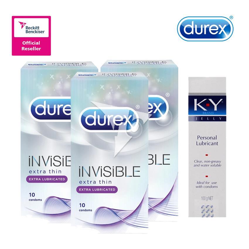 Durex Invisible Extra Lubricated 10's x 3 + Durex KY Jelly 100g