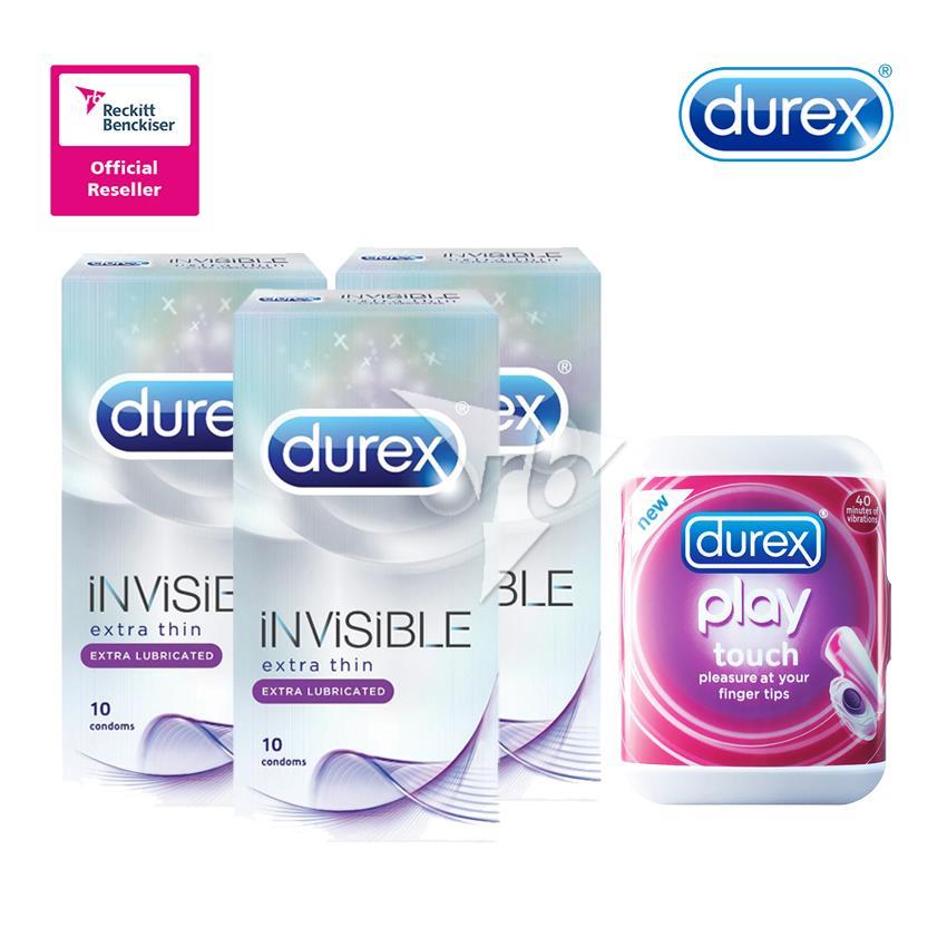   Durex Invisible Extra Lubricated 10's x 3 + Durex Play Touch Vibrat 