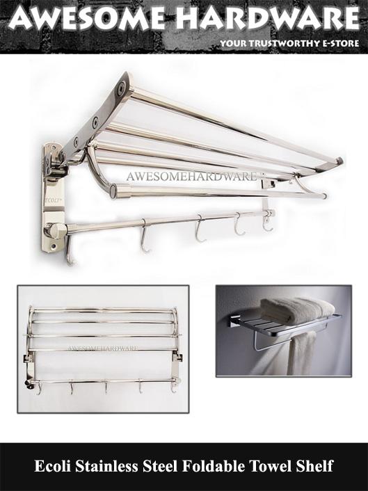 Ecoli 3113 Stainless Steel Foldable Bathroom Towel Shelf w Hanger