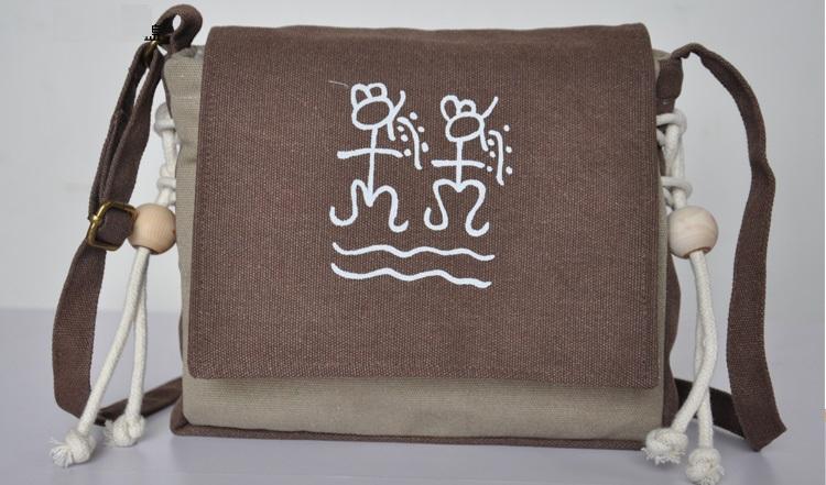 Ethnic College Style Sling Canvas Bag (brown)