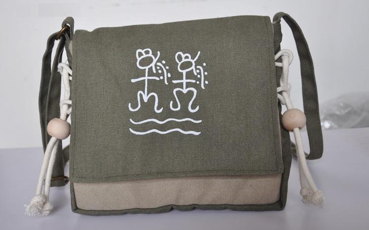 Ethnic College Style Sling Canvas Bag (military green)