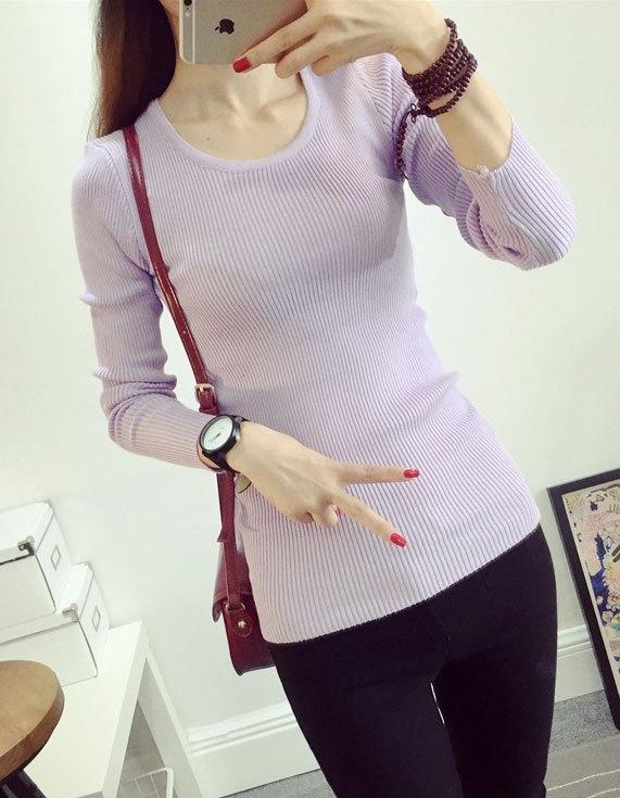 Fashion Show-slim Knit Long Sleeve Blouse (Light Purple) Fashion Show-slim Knit Long Sleeve Blouse (Light Purple)