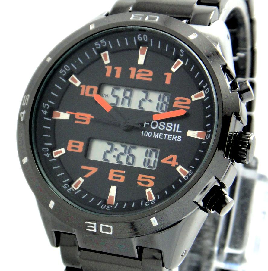 fossil 100 meter dual time black digital analog fossil 100 meter dual time black digital analog