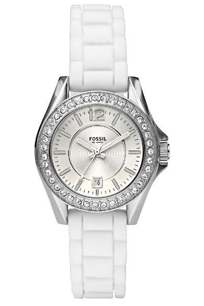 Fossil Women's Mini Riley Silicone Silver Dial Watch ES2878