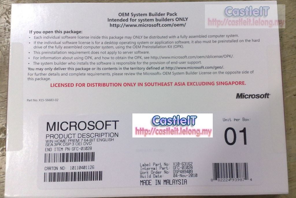 Genuine Microsoft Windows 7 Home Premium 64BIT OEM PACK