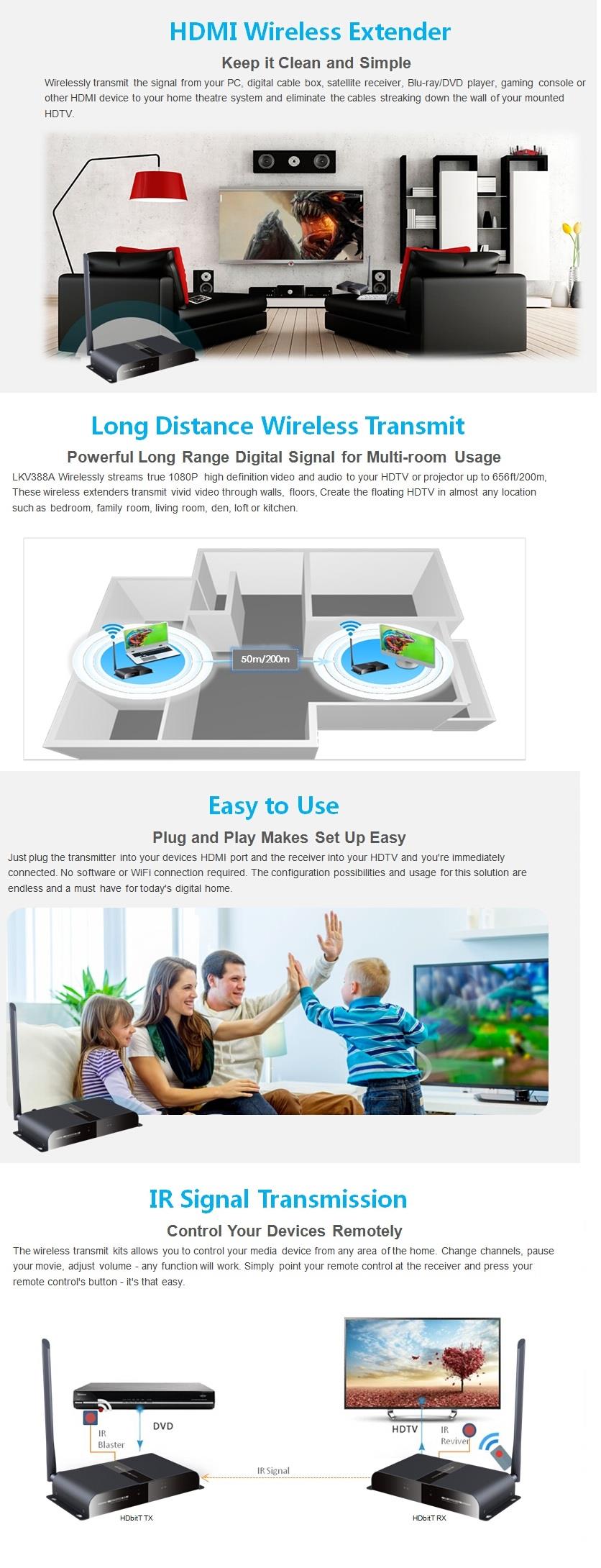 HDbitT HDMI Wireless extender LKV388 50m/ LKV388a 200m