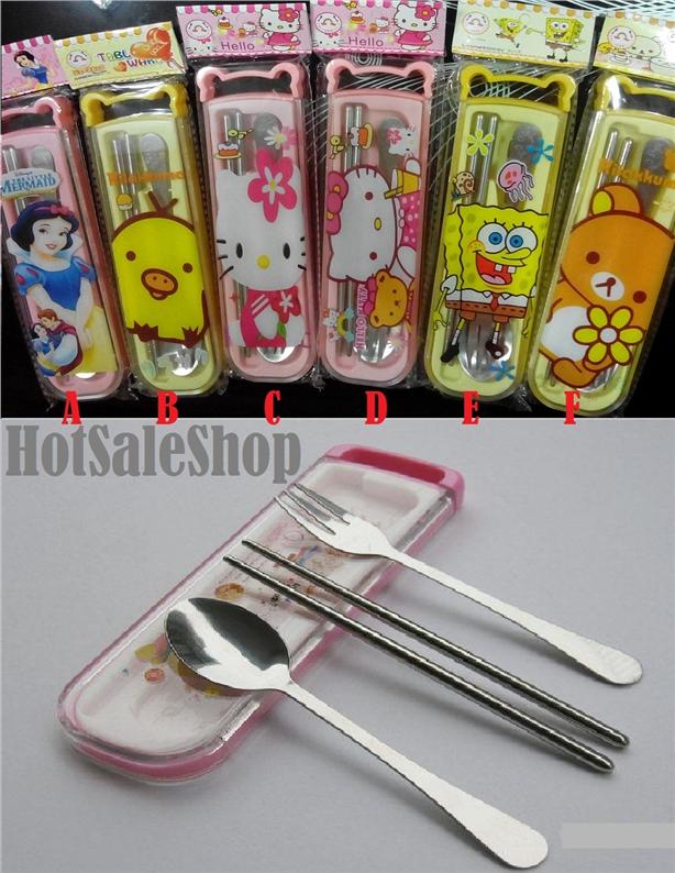 Hello Kitty Tableware(Chopstick+Spoon+Fork) Picnic Travel Cutlery Set