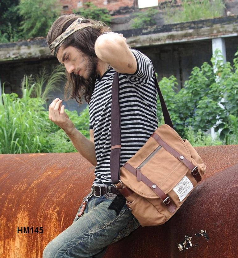 HM145 British Retro Man Canvas Bag, Casual Shoulder Messenger Backpack