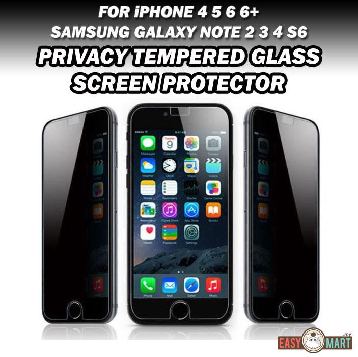 iPhone 4 5 6 6+ Note 2 3 4 S6 Privacy Tempered Glass Screen Protector