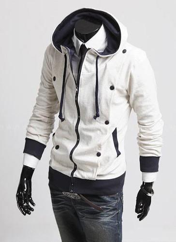 Jacket Leisure Design Button Embellished Hooded Coat White Jacket Leisure Design Button Embellished Hooded Coat White