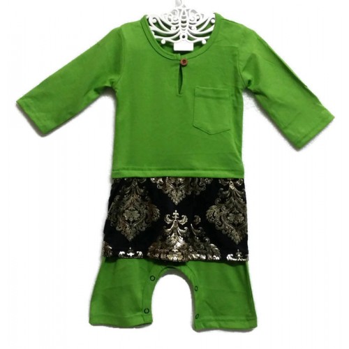 Jumper Baju Melayu Samping Songket Baby Romper Raya (Green))