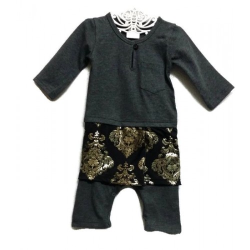 Jumper Baju Melayu Samping Songket Baby Romper Raya (Grey)