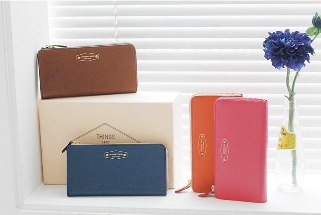 Korean Crown Iconic Woman Long Wallet Purse Phone Card Leather Zip