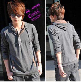 Korean young men's fashion cotton hooded long-sleeved T-shirt Korean young men's fashion cotton hooded long-sleeved T-shirt