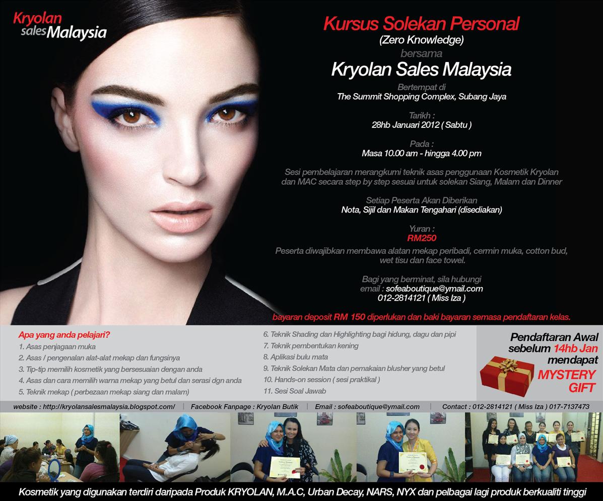 Kursus Solekan Personal  (Zero Knowledge) bersama Kryolan Sales Malays..