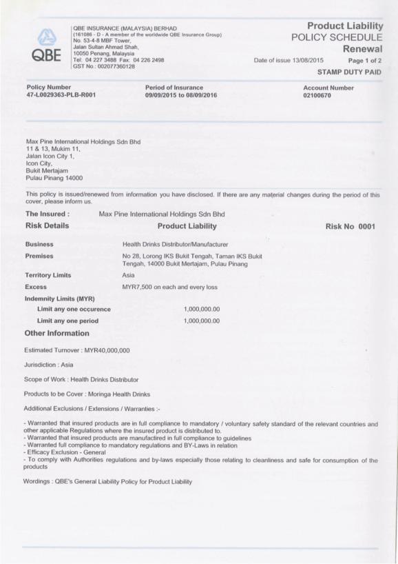 Maxpine Moringa Elixir 1 bottles x 500 ml