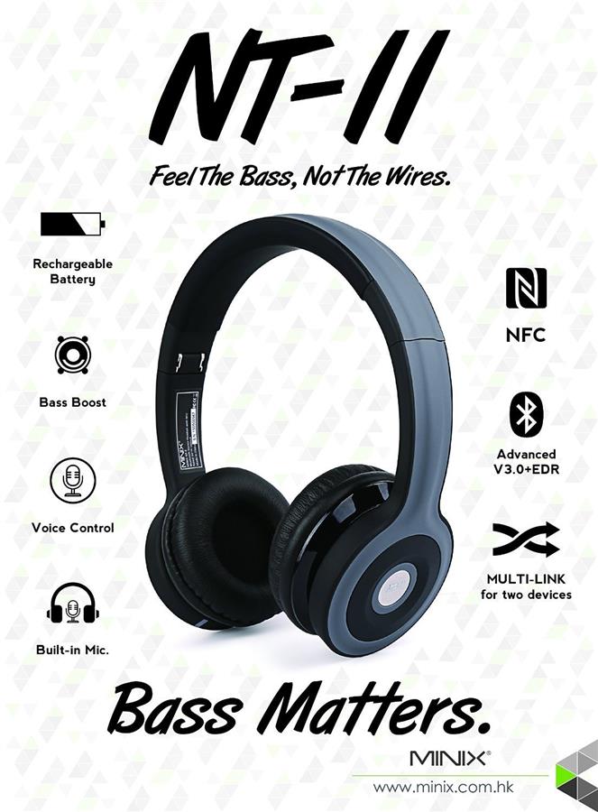 Minix Nt-II Bass Matters Bluetooth Headphone with NFC n Built-in MIC Minix Nt-II Bass Matters Bluetooth Headphone with NFC n Built-in MIC