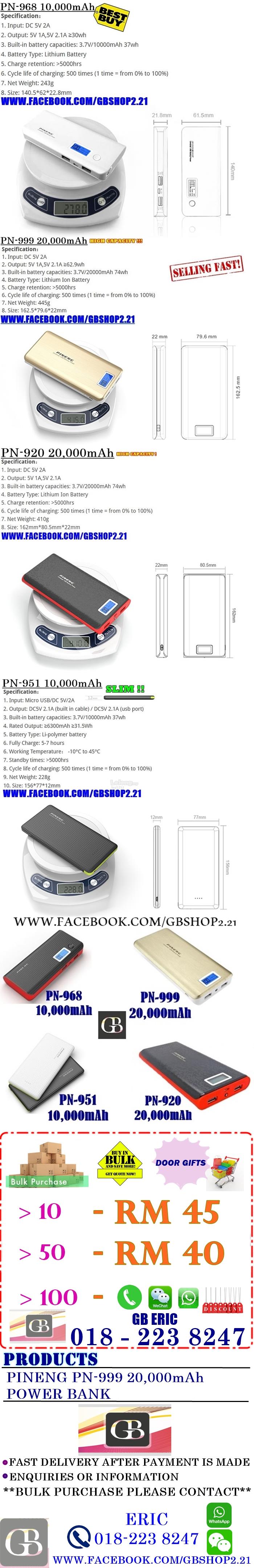 PINENG HIGH QUALITY PN999 POWERBANK 20,000mAh