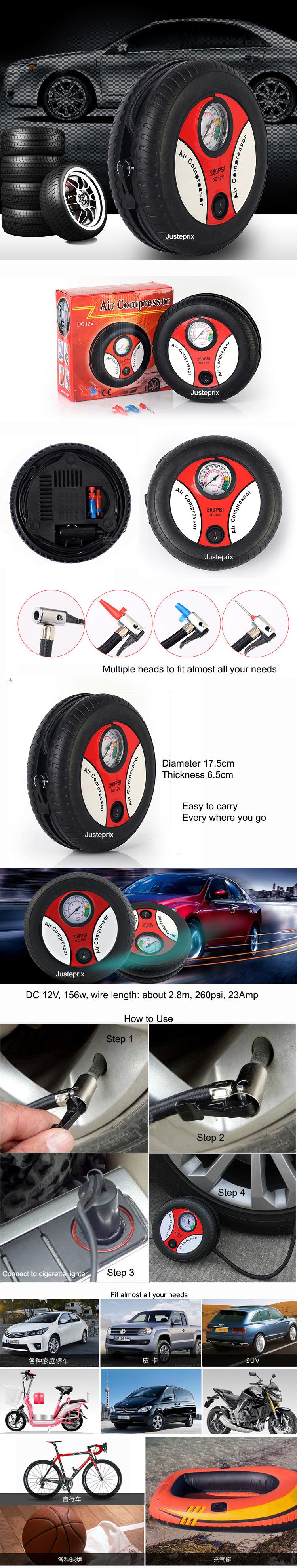 Portable Auto Car Motor Pump Tire Tyre Inflator Air Compressor 12V